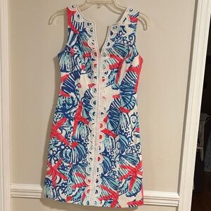 Lilly Pulitzer Janice Shift  She She Shells Coral, Navy & White 0